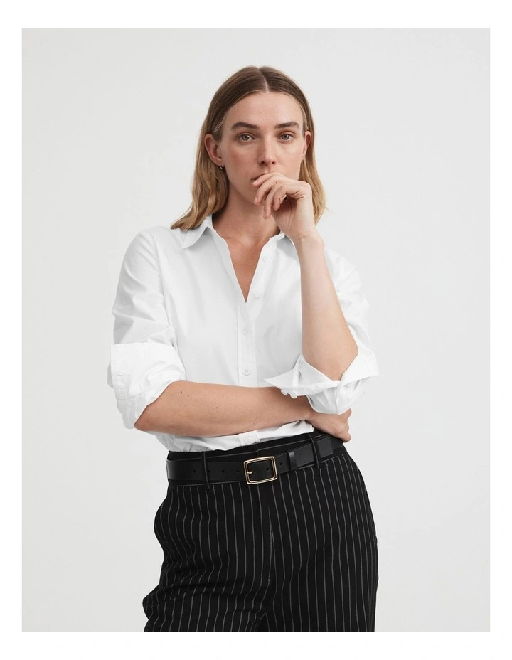 Slim Cotton Shirt in Pure White image 1