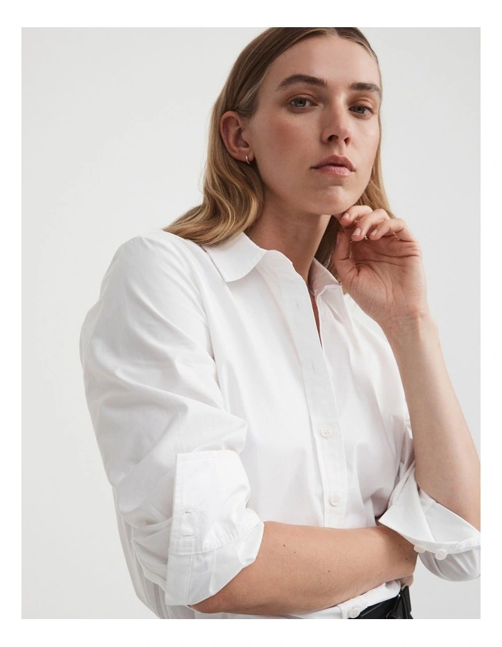 Slim Cotton Shirt in Pure White image 3