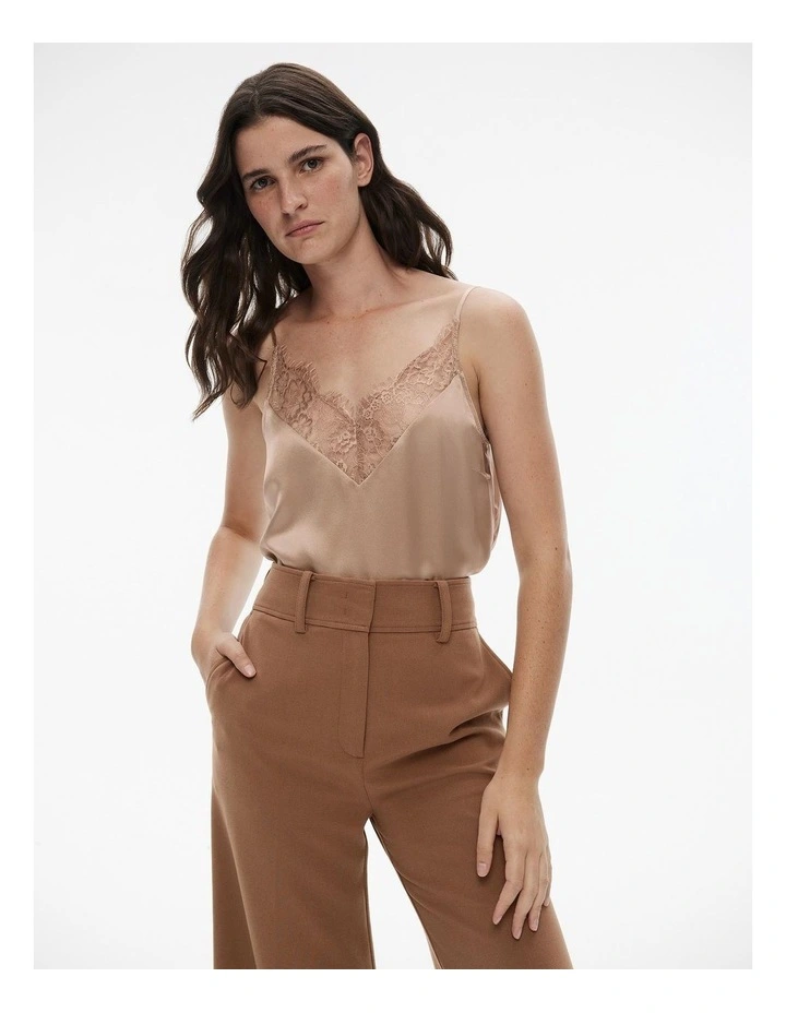 Silk Satin Lace Camisole in Pebble image 1