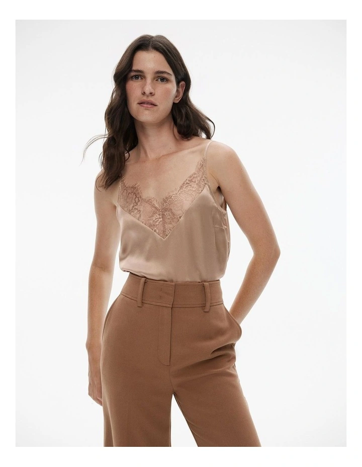 Silk Satin Lace Camisole in Pebble image 3