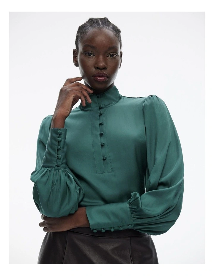 Button Up Blouse in Green image 1