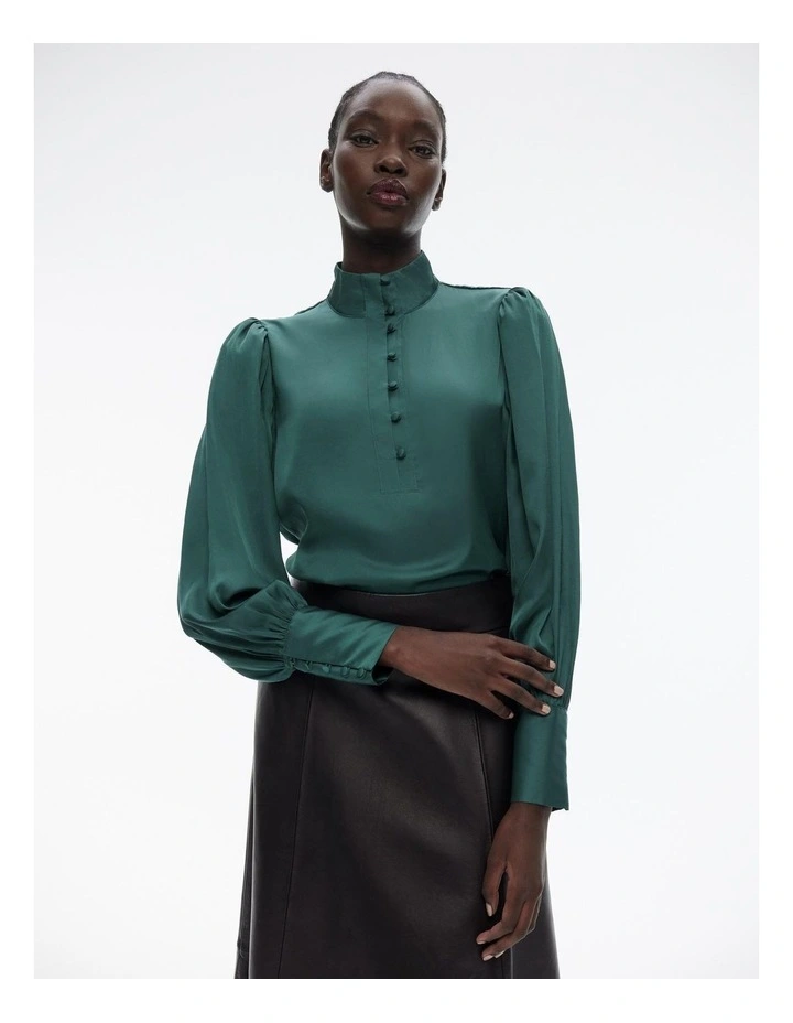 Button Up Blouse in Green image 2
