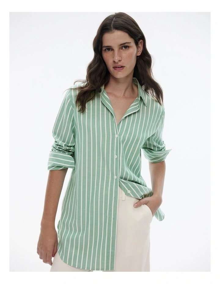 Cotton Stripe Oxford Shirt in Sea Green image 1