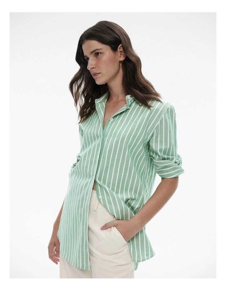 Cotton Stripe Oxford Shirt in Sea Green image 4