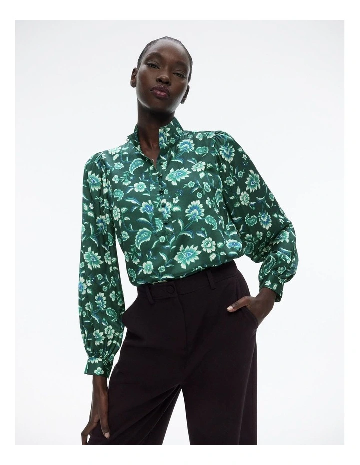 Floral Paisley Button Blouse in Pine image 1