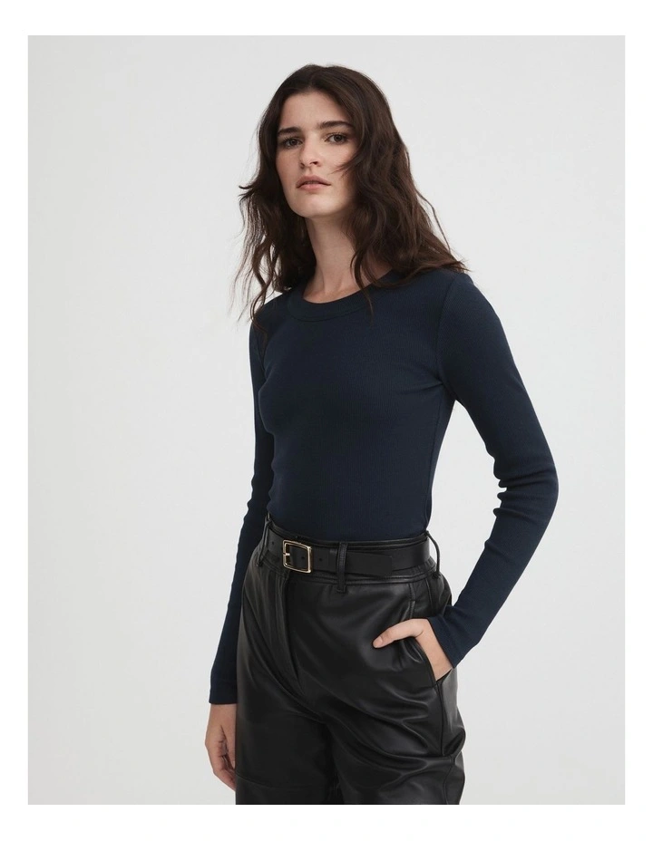 Witchery Long Sleeve Rib Top in Regatta Blue | MYER