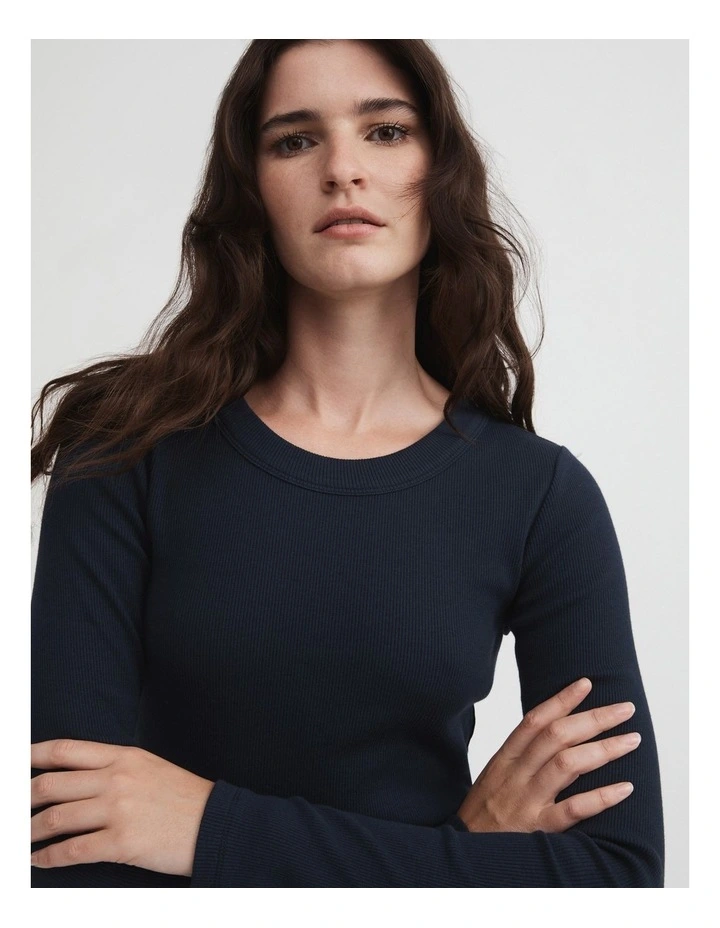 Witchery Long Sleeve Rib Top in Regatta Blue | MYER