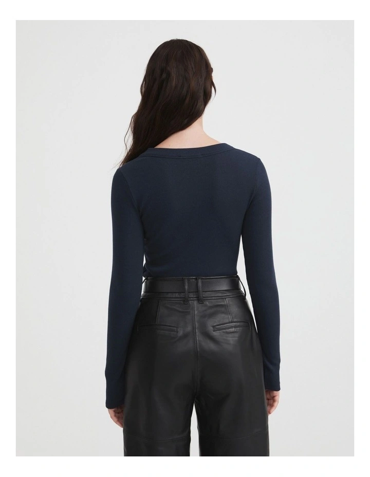 Witchery Long Sleeve Rib Top in Regatta Blue | MYER