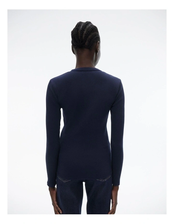 Cotton Blend Rib Henley Long Sleeve Top in Regatta Blue image 4