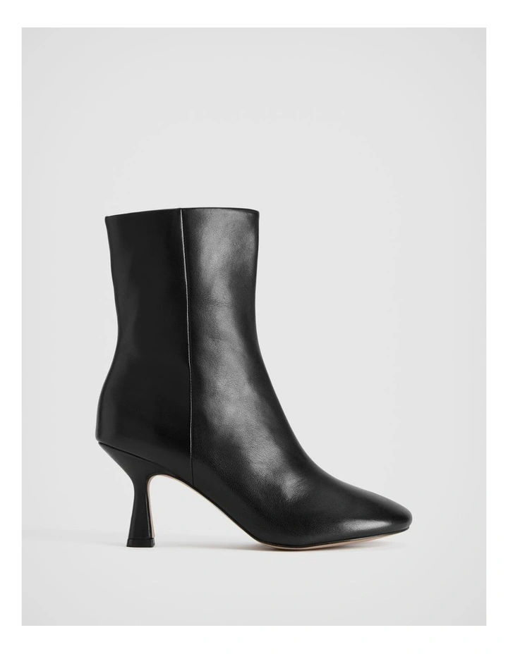 Leather Round Toe Heeled Boot in Black image 1