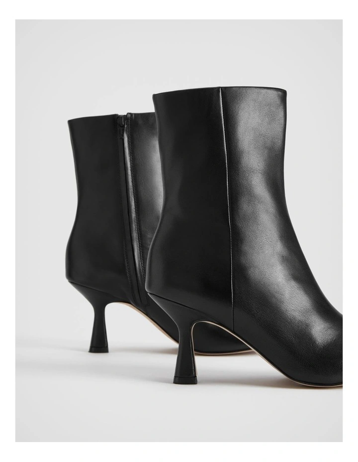 Leather Round Toe Heeled Boot in Black image 4
