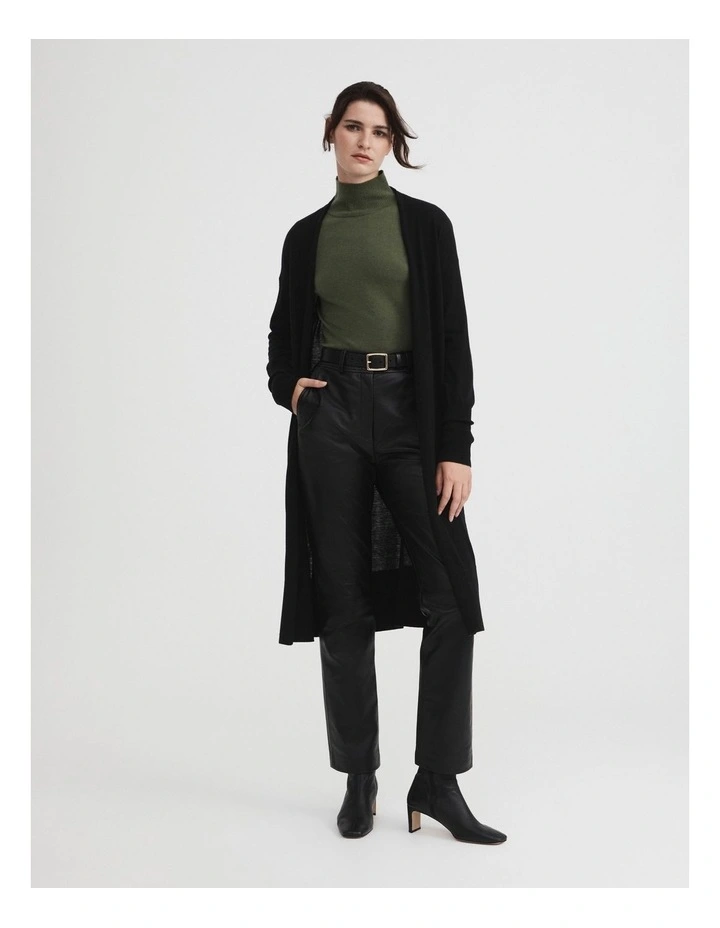 Merino Silk Longline Cardigan in Black image 1