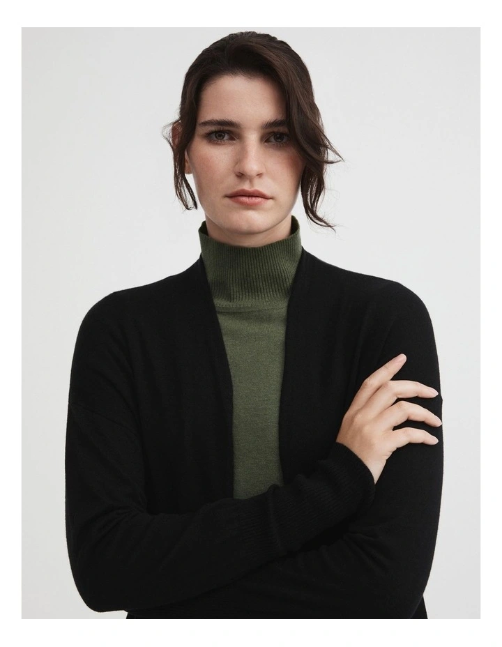 Merino Silk Longline Cardigan in Black image 3