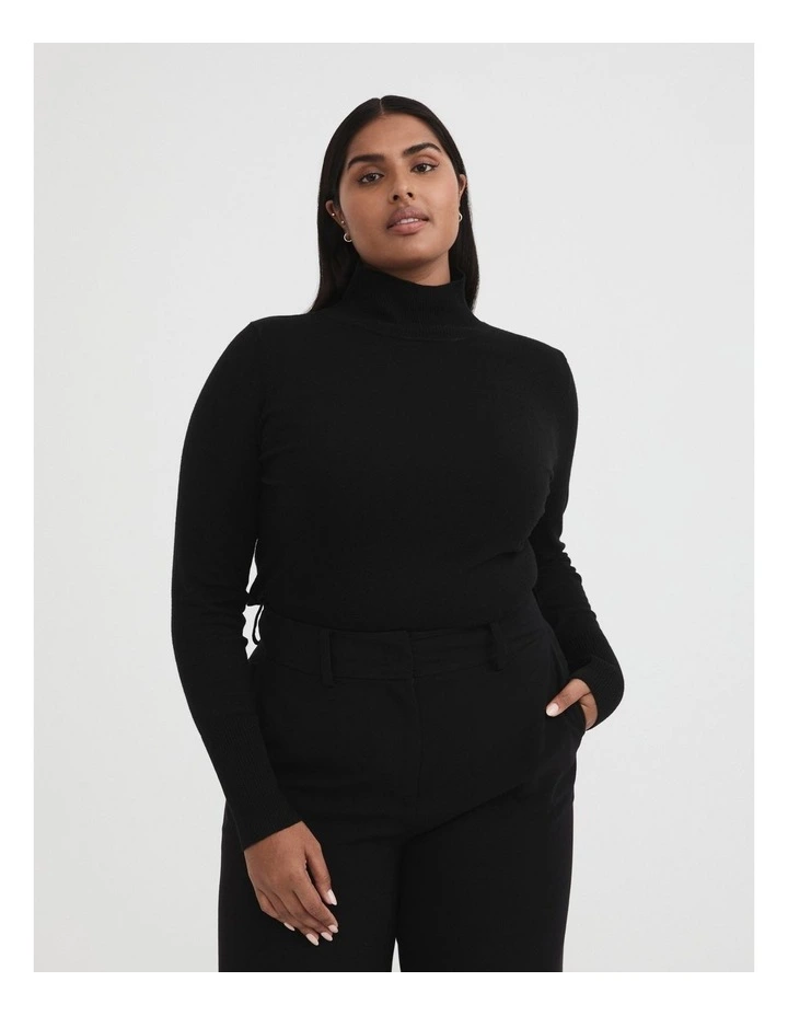 Wool Blend High Neck Knit in Black image 1