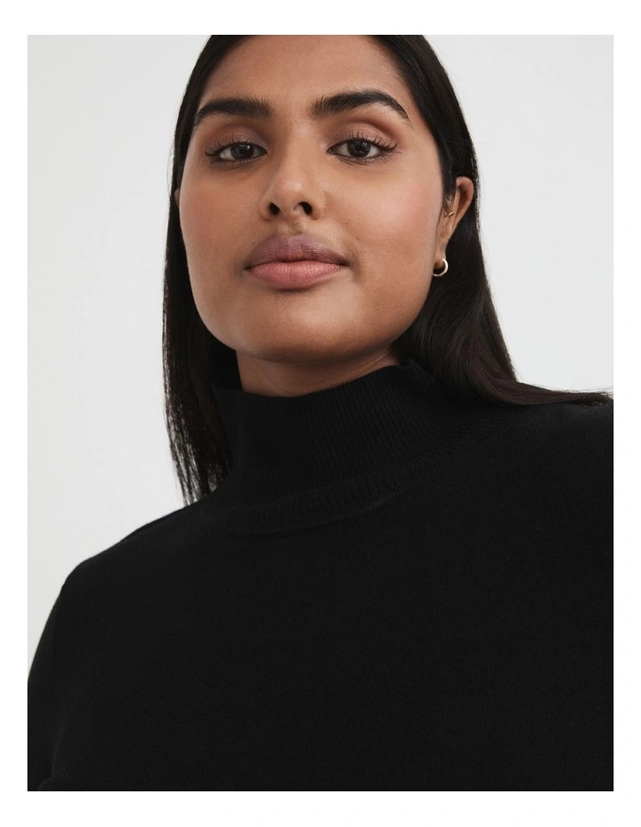 Wool Blend High Neck Knit in Black image 2