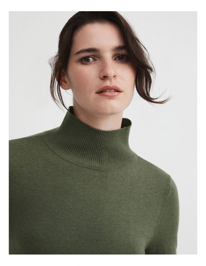 Wool Blend High Neck Knit in Olive image 1