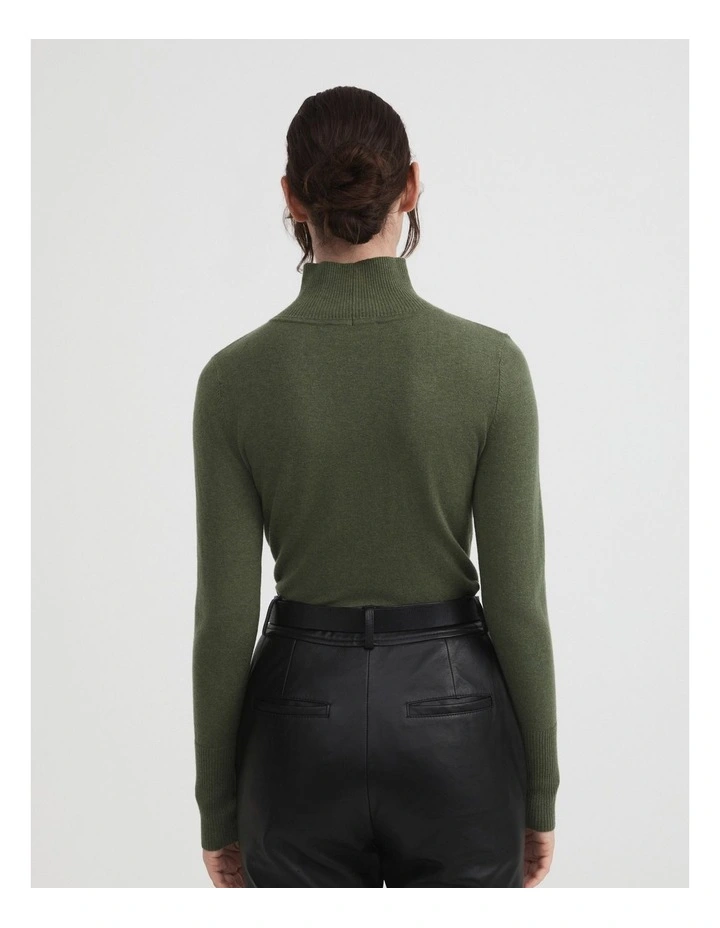 Wool Blend High Neck Knit in Olive image 4
