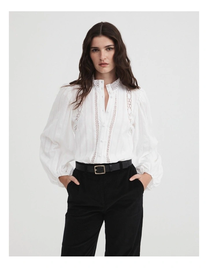 Lace Detail Shirt in Chalk image 1