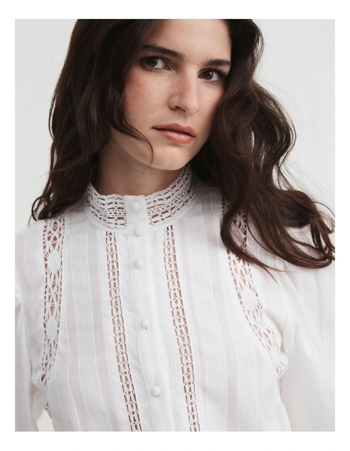 Lace Detail Shirt in Chalk image 2