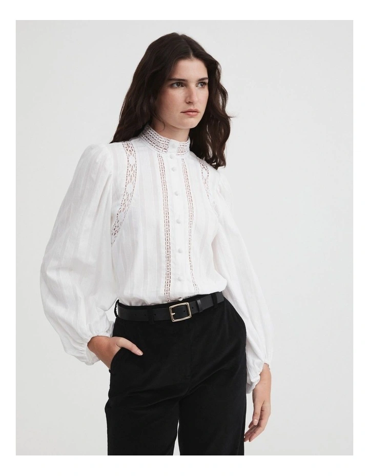 Lace Detail Shirt in Chalk image 3