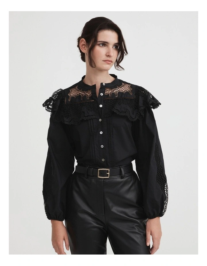 Cotton Lace Blouse in Black image 1