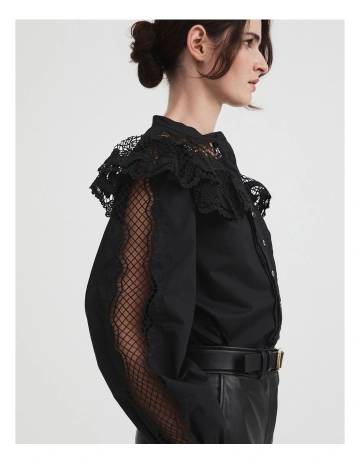 Cotton Lace Blouse in Black image 3