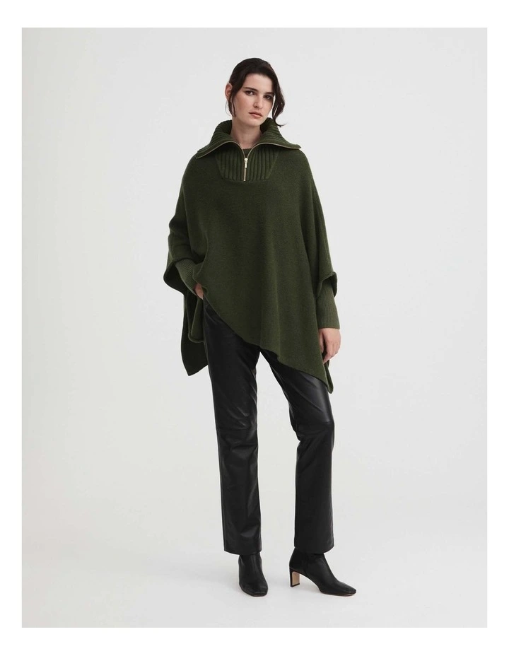 Rib Neck Poncho in Olive image 2