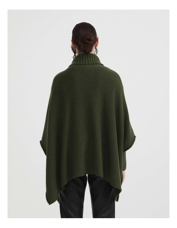Rib Neck Poncho in Olive image 4