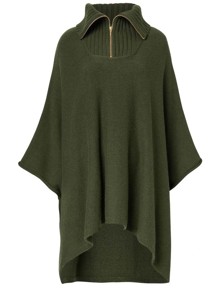 Rib Neck Poncho in Olive image 5