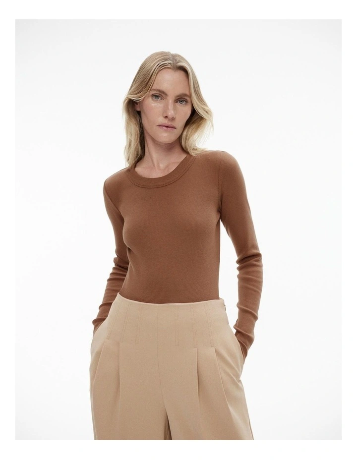 Long Sleeve Rib Top in Camel image 1