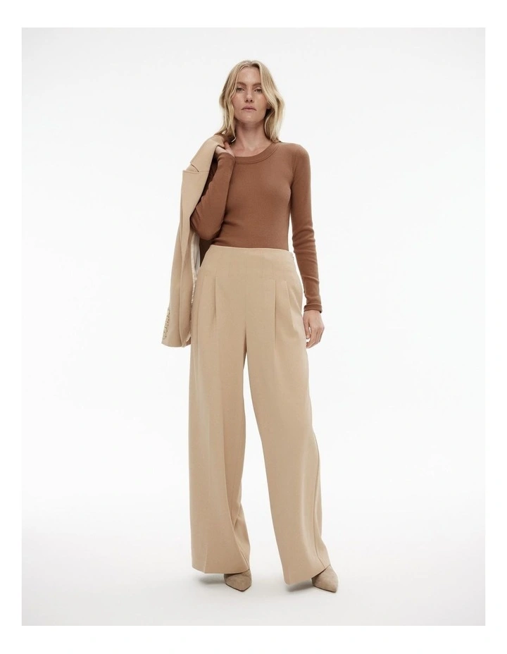 Long Sleeve Rib Top in Camel image 2