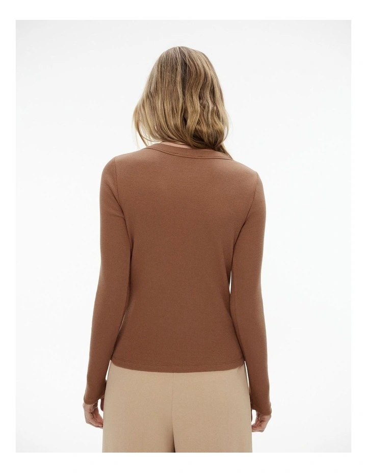 Long Sleeve Rib Top in Camel image 4