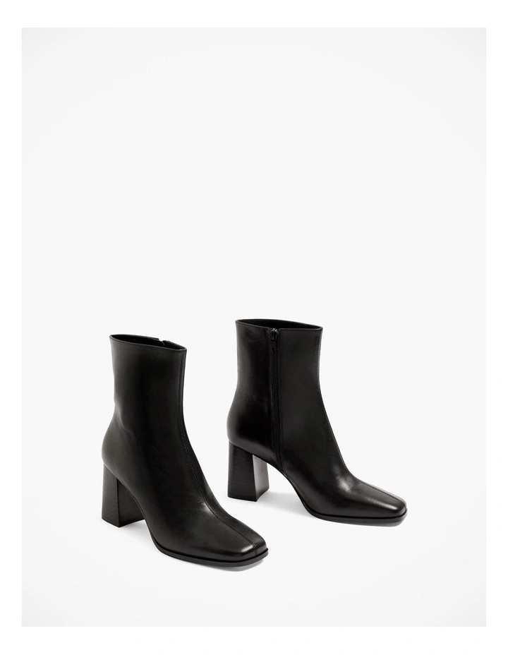 Square Toe Leather Heeled Boot in Black image 3