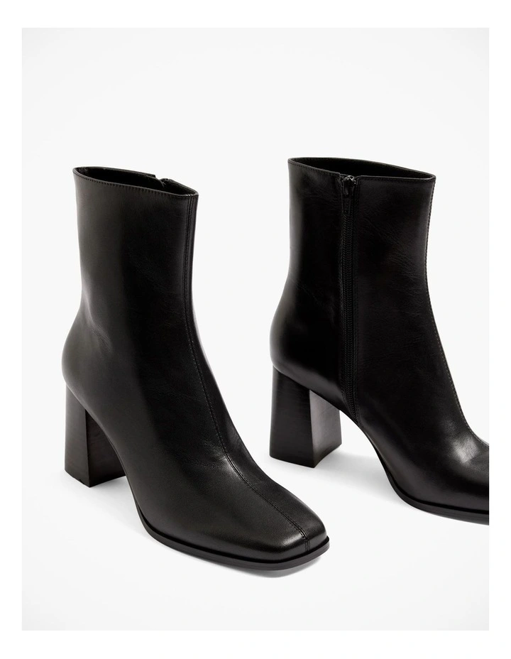 Square Toe Leather Heeled Boot in Black image 4