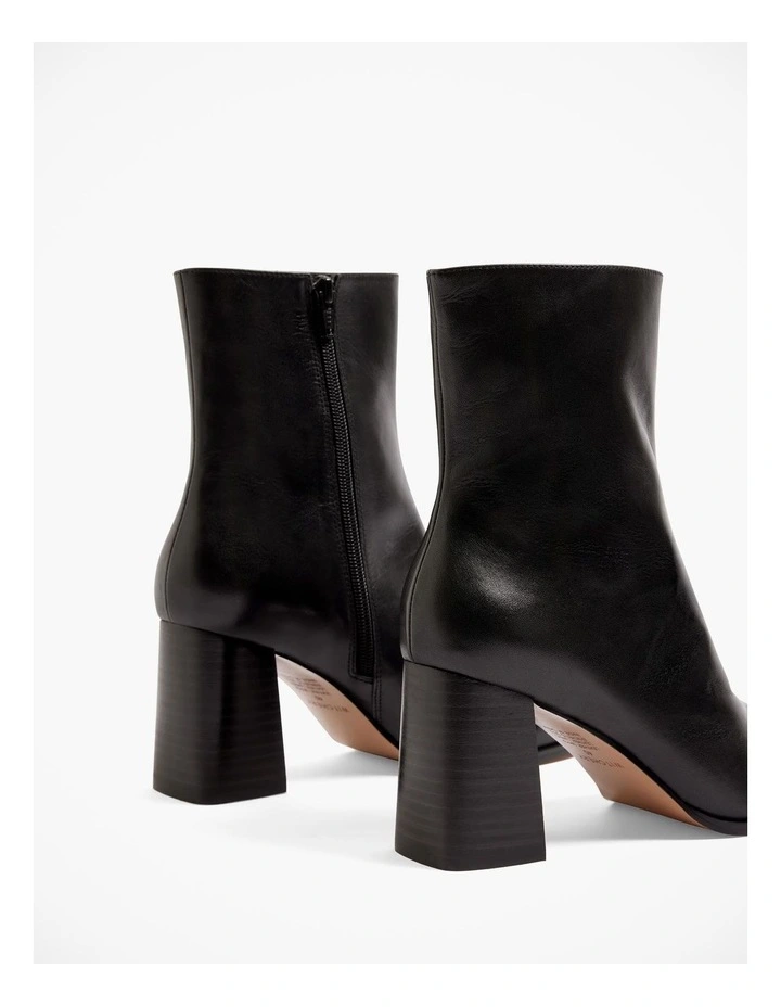 Square Toe Leather Heeled Boot in Black image 5