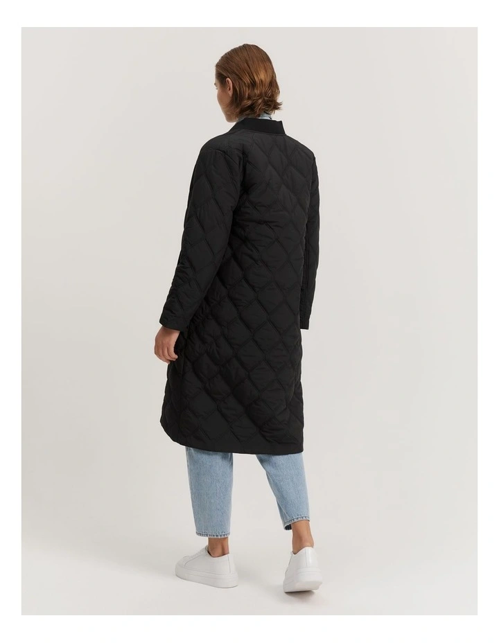 Recycled Polyester Longline Puffer Jacket in Black image 5