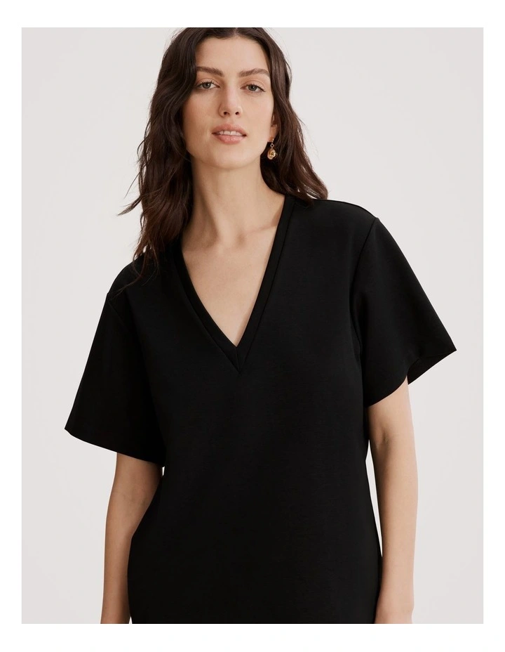 Longline Deep V-Neck T-Shirt in Black image 1