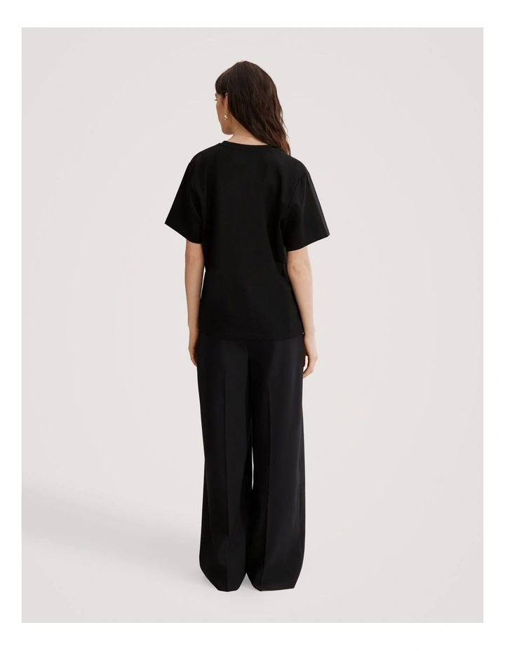 Longline Deep V-Neck T-Shirt in Black image 4