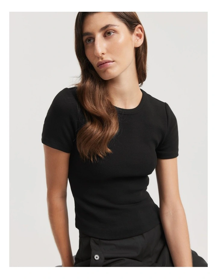 Cotton Crop Fitted T-Shirt in Black image 1
