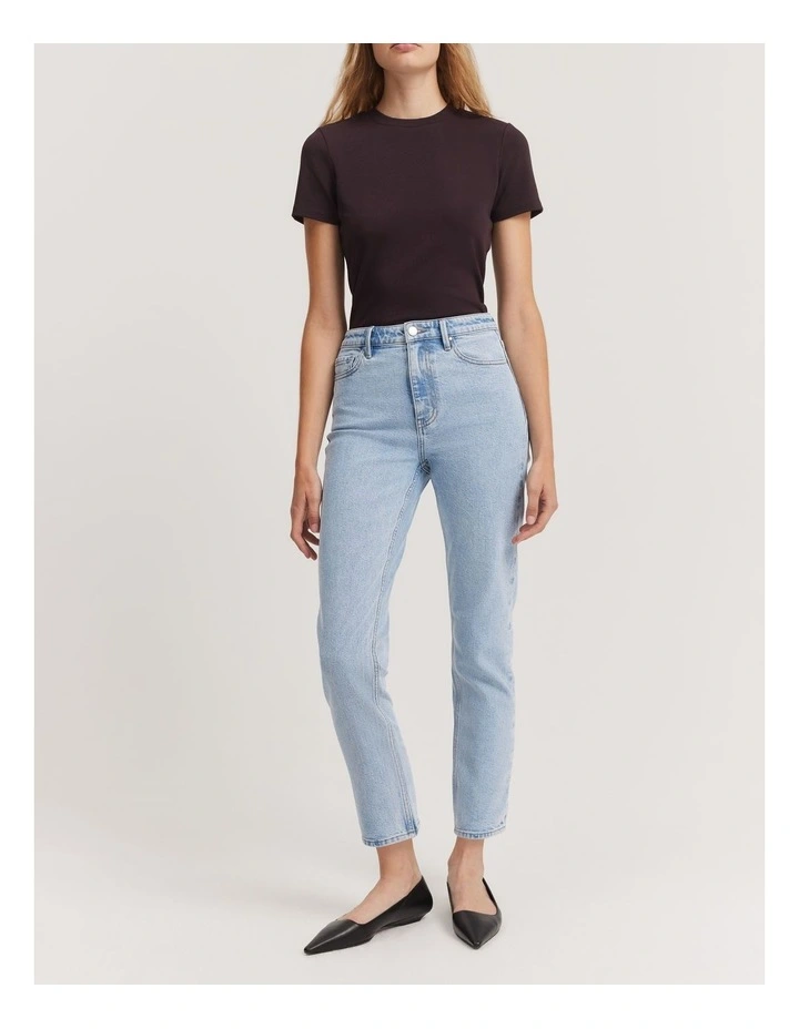 Cotton Blend High Rise Straight Leg Jean in Aged Soft Wash image 2