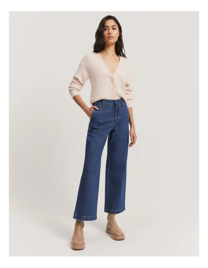 Australian Cotton Blend High Rise Wide Leg Jean in Dark Indigo image 3