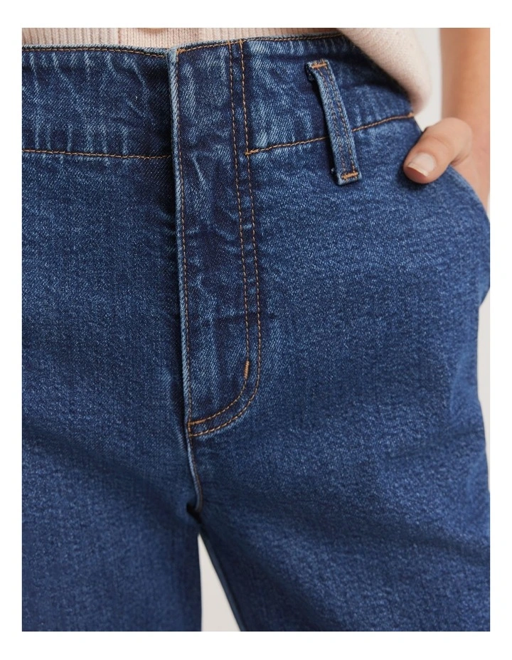 Australian Cotton Blend High Rise Wide Leg Jean in Dark Indigo image 4
