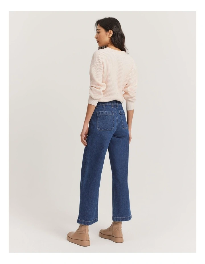 Australian Cotton Blend High Rise Wide Leg Jean in Dark Indigo image 5