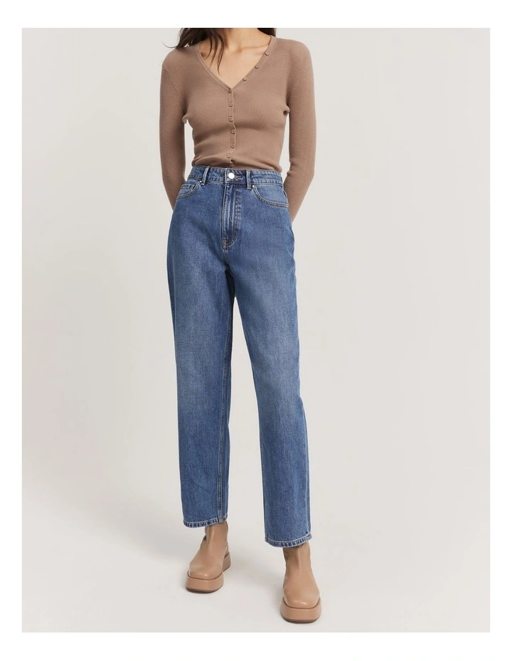 Australian Cotton Blend High Rise Relaxed Fit Jean in Dark Indigo image 1