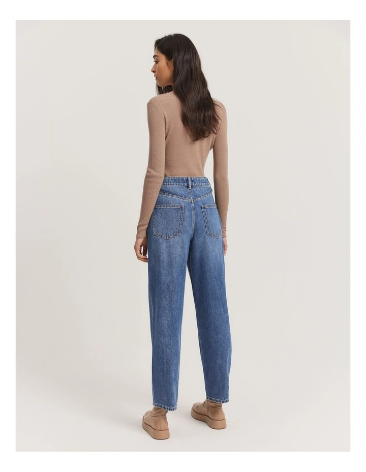 Australian Cotton Blend High Rise Relaxed Fit Jean in Dark Indigo image 4