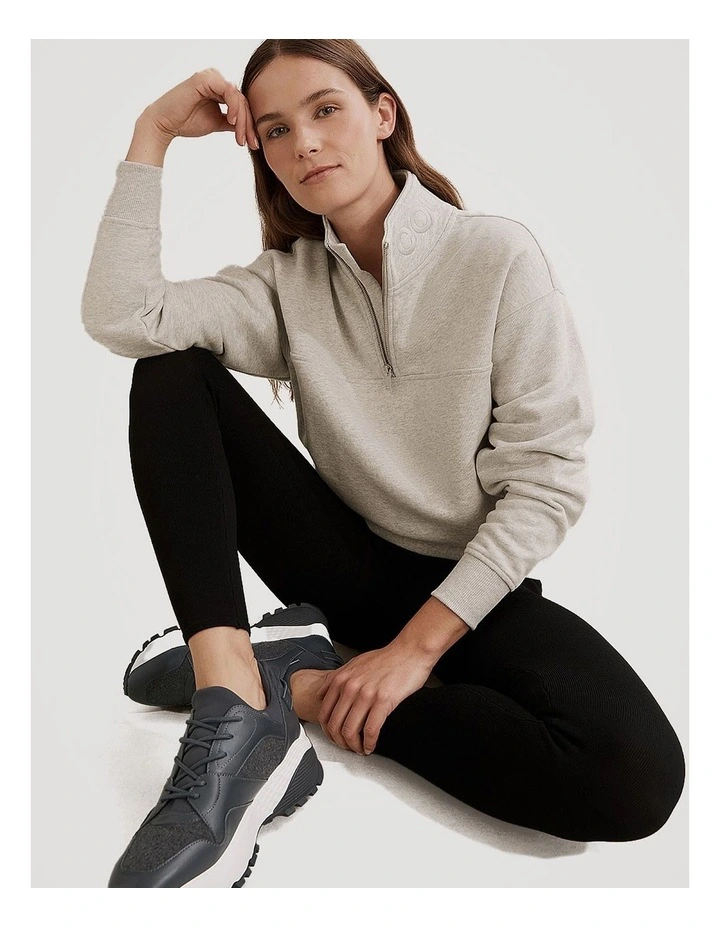 Country Road Australian Cotton Zip Collar Sweat in Light Grey