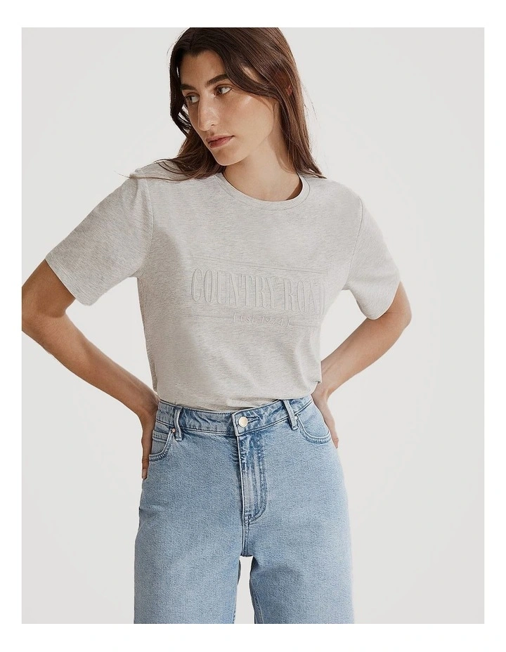 Verified Australian Cotton Heritage Embroidered T-shirt in Light Grey Marle image 1