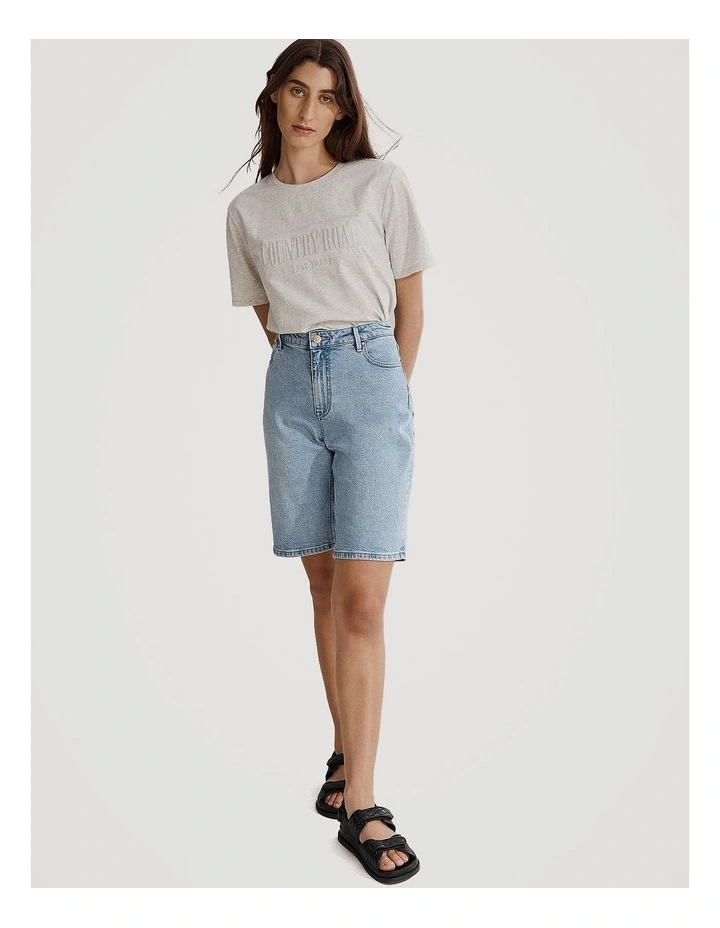 Verified Australian Cotton Heritage Embroidered T-shirt in Light Grey Marle image 2