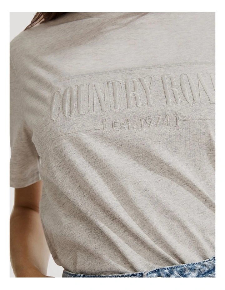 Verified Australian Cotton Heritage Embroidered T-shirt in Light Grey Marle image 3