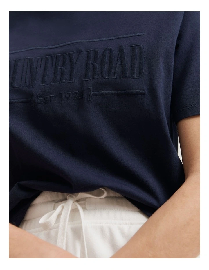 Verified Australian Cotton Heritage Embroidered T-shirt in Navy image 2
